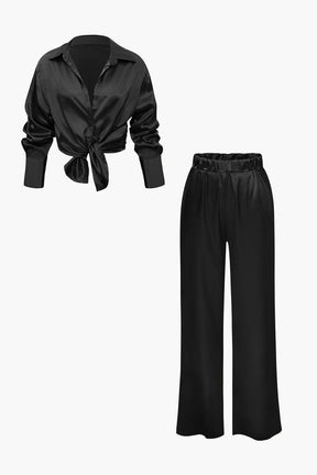 Ensemble Satiné Élégant Chemise et Pantalon Large