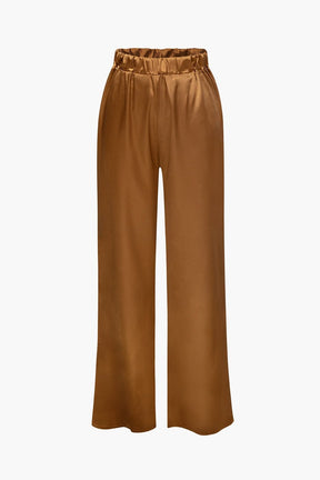 Ensemble Satiné Élégant Chemise et Pantalon Large