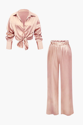 Ensemble Satiné Élégant Chemise et Pantalon Large