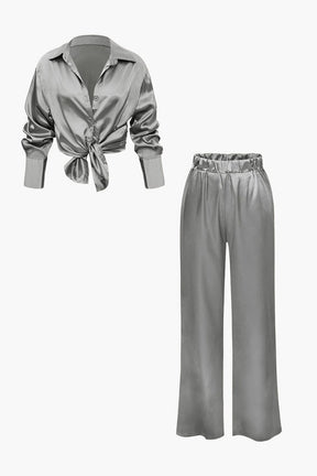 Ensemble Satiné Élégant Chemise et Pantalon Large