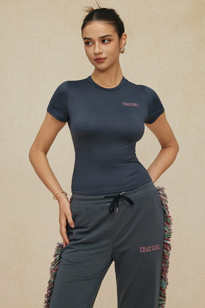 Ensemble Sport Chic T-shirt et Pantalon à Franges