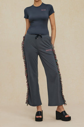 Ensemble Sport Chic T-shirt et Pantalon à Franges