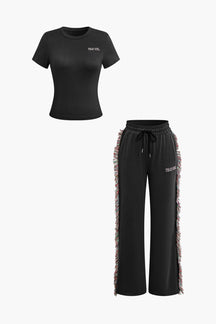 Ensemble Sport Chic T-shirt et Pantalon à Franges