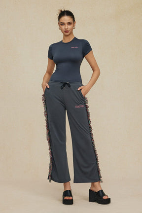 Ensemble Sport Chic T-shirt et Pantalon à Franges