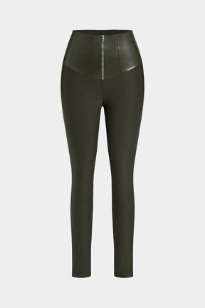 Ensemble simili cuir kaki détail zip vague