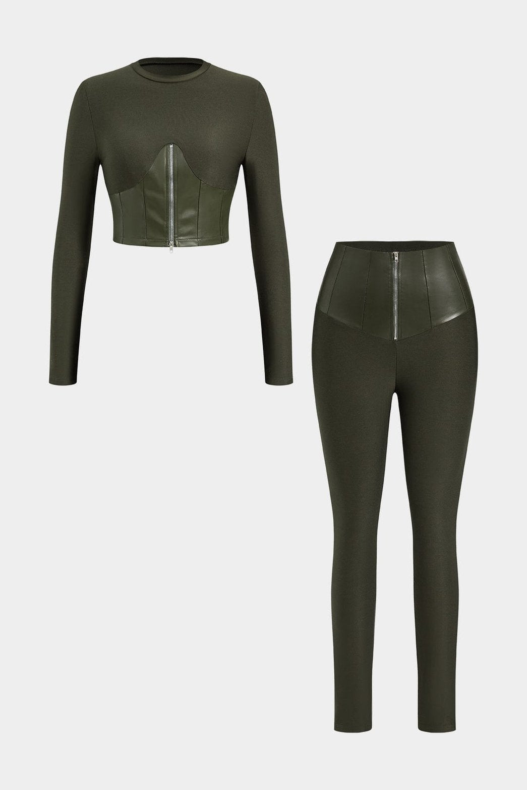 Ensemble simili cuir kaki vue avant soleil