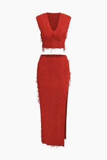 Ensemble Texturé Col V avec Jupe Longue