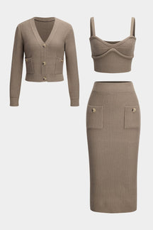 Ensemble tricot beige trois pièces élégant doux