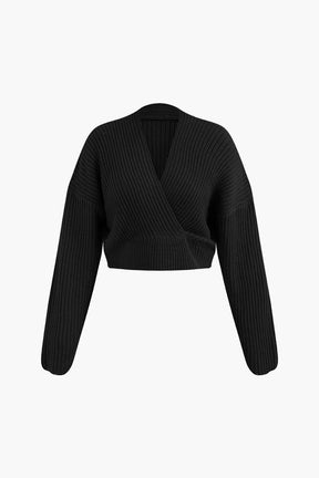 Ensemble Tricot Côtelé Pull Col V et Jupe