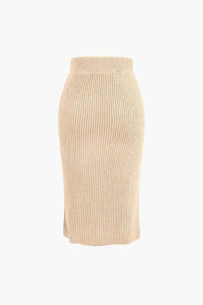 Ensemble Tricot Côtelé Pull Col V et Jupe