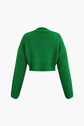 Ensemble Tricot Côtelé Pull Col V et Jupe