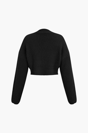 Ensemble Tricot Côtelé Pull Col V et Jupe
