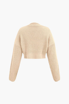 Ensemble Tricot Côtelé Pull Col V et Jupe
