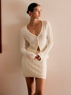 Jupe courte tricotée motif jacquard délicatesse