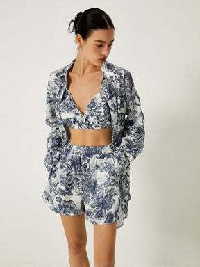 Ensemble trois pièces imprimé toile de jouy élégant