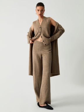 Ensemble tricot trois pièces beige décontracté chic