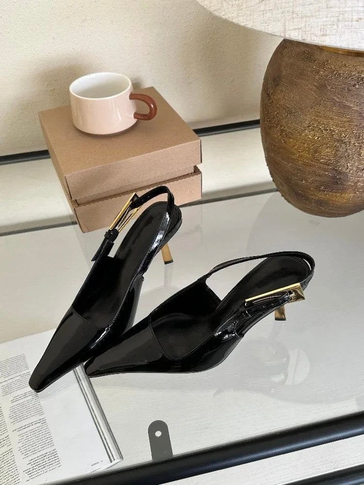 Escarpins slingback noirs vue latérale papillon