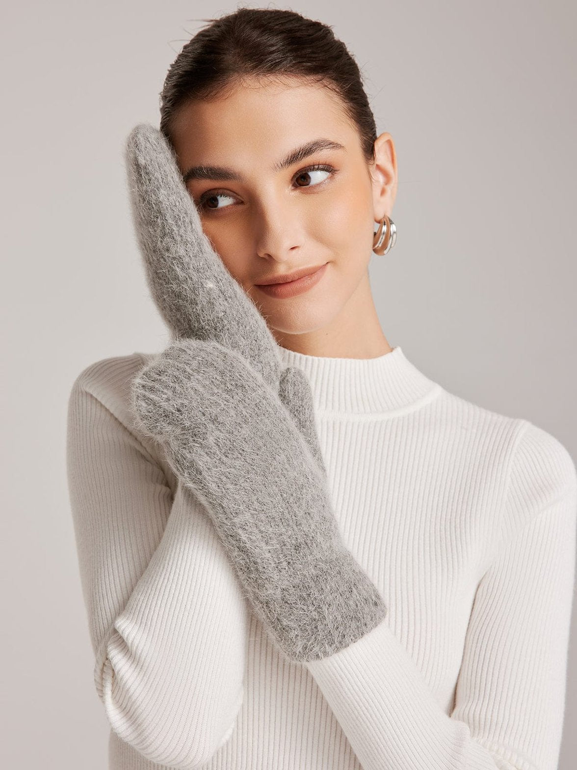 Gants gris en fourrure de lapin doux harmony