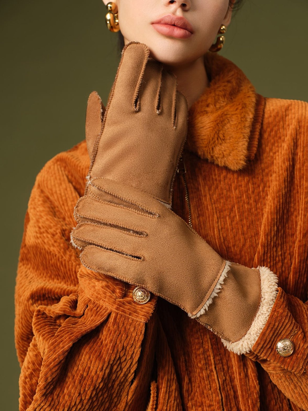 Gants en daim doublés beiges confort