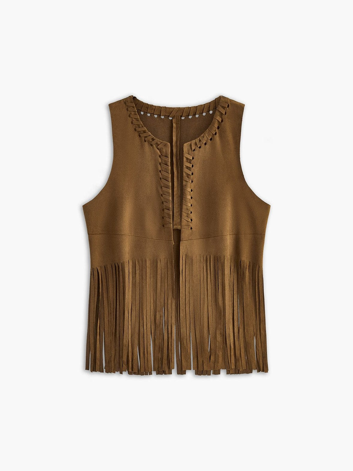 Gilet bohème à franges marron soleil