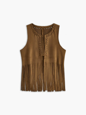 Gilet bohème à franges marron soleil