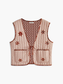 Gilet bohème rose matelassé motif étoiles soleil