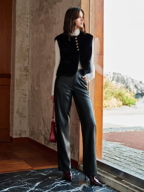 Gilet tendance en fausse fourrure boutonné sophistication