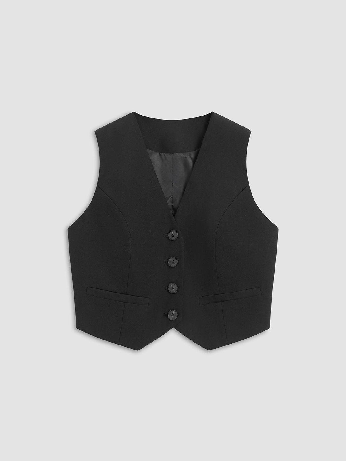 Gilet noir court élégant détail boutons harmonie
