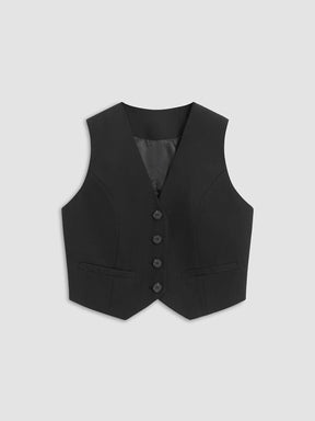 Gilet noir court élégant détail boutons harmonie