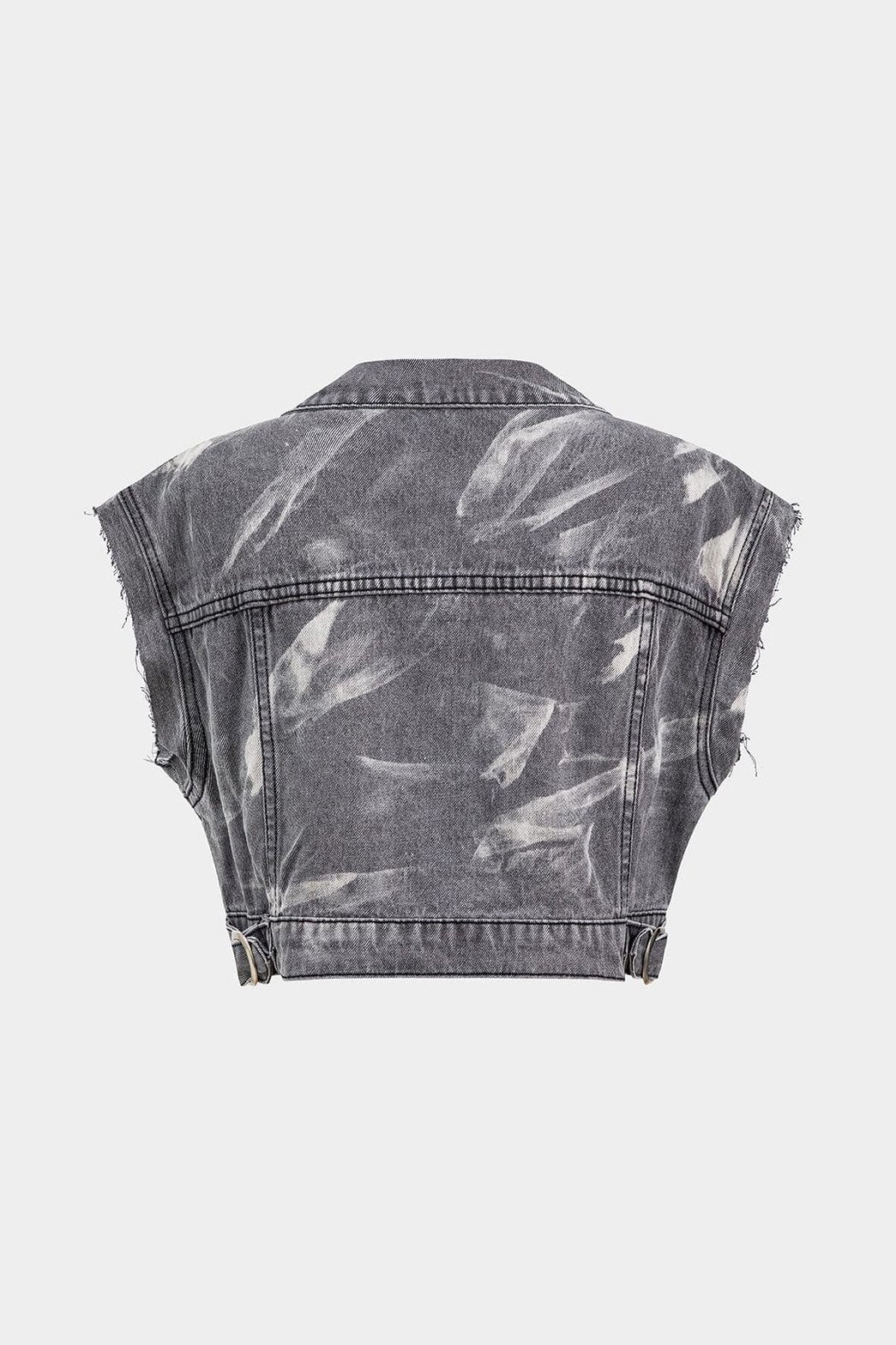 Gilet en denim gris avec poches zippées vue de côté nuage