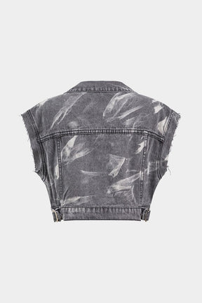 Gilet en denim gris avec poches zippées vue de côté nuage
