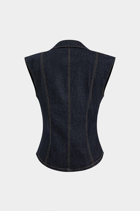 Gilet denim sans manches vue de dos étoile