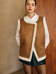 Gilet chaud en similicuir marron tendance