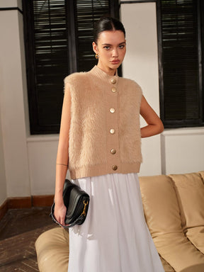 Gilet beige col montant vue avant douceur