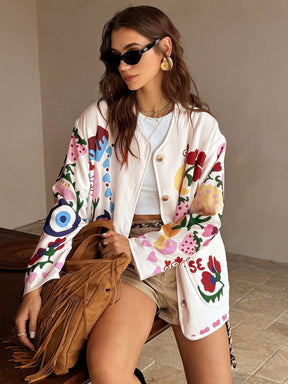 Gilet blanc à imprimés floraux multicolores soleil