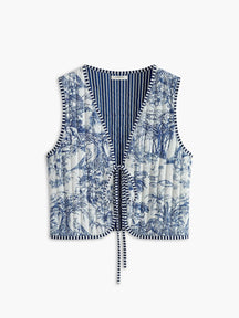 Gilet floral bleu et blanc harmonie