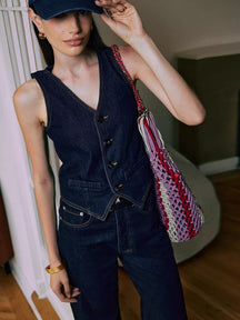 Gilet en jean bleu décontracté étoile