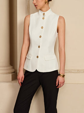 Gilet blanc col montant vue de dos élégance