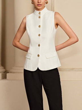 Gilet blanc détail boutons dorés raffiné