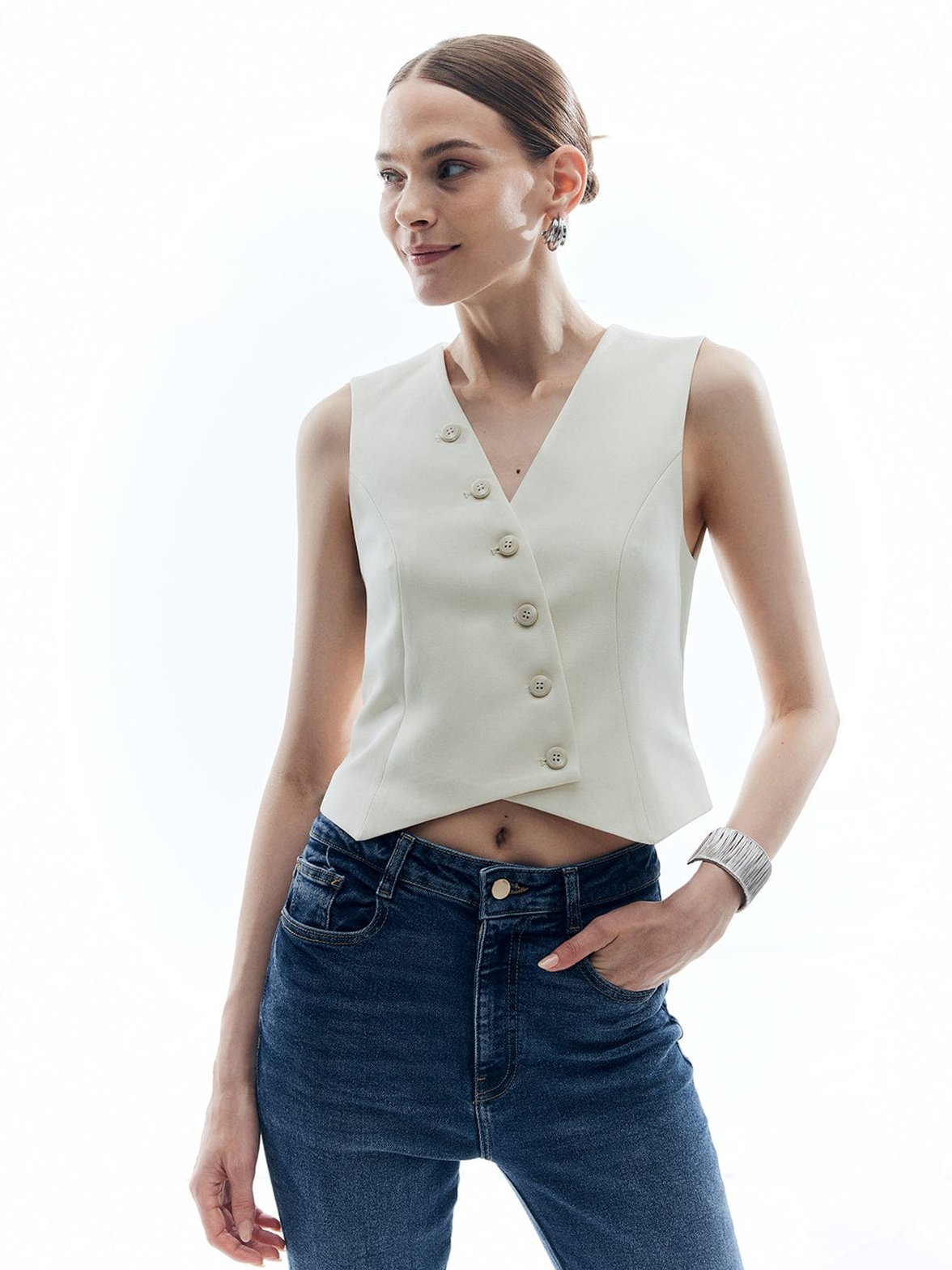 Gilet court blanc style professionnel frais