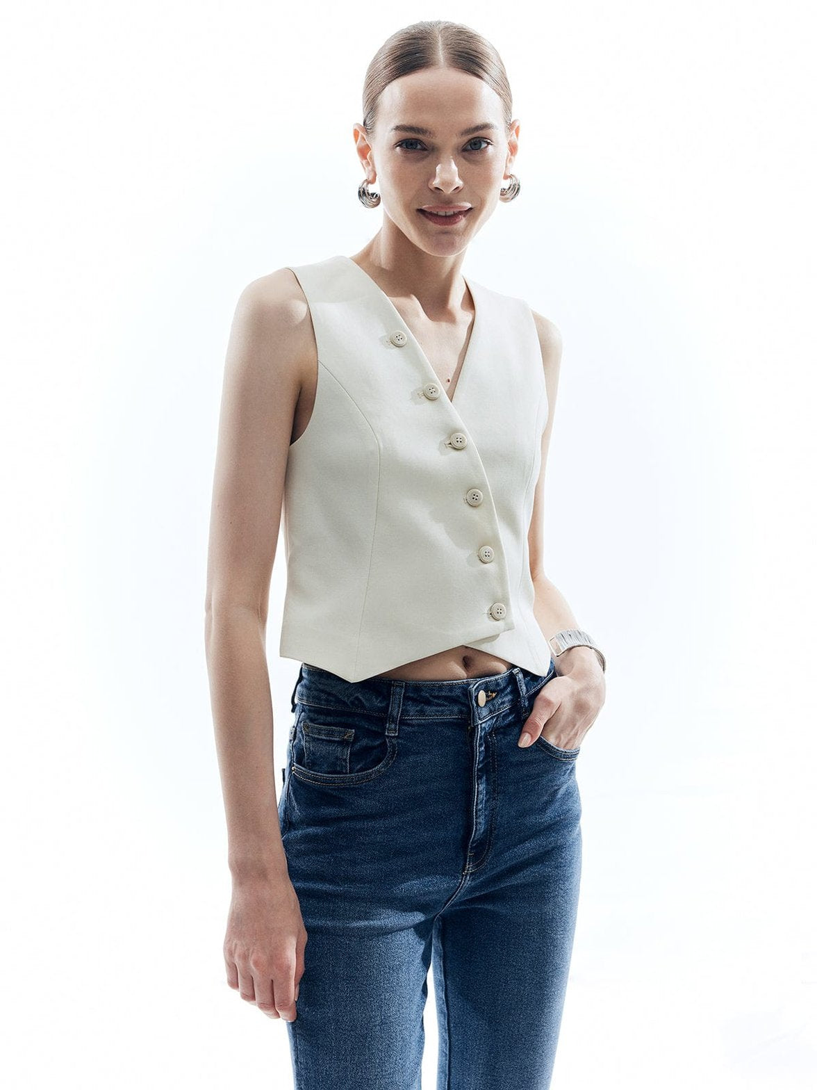 Gilet blanc coupe ajustée délicat