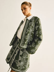 Gilet imprimé élégant vert avec motifs brodés magique