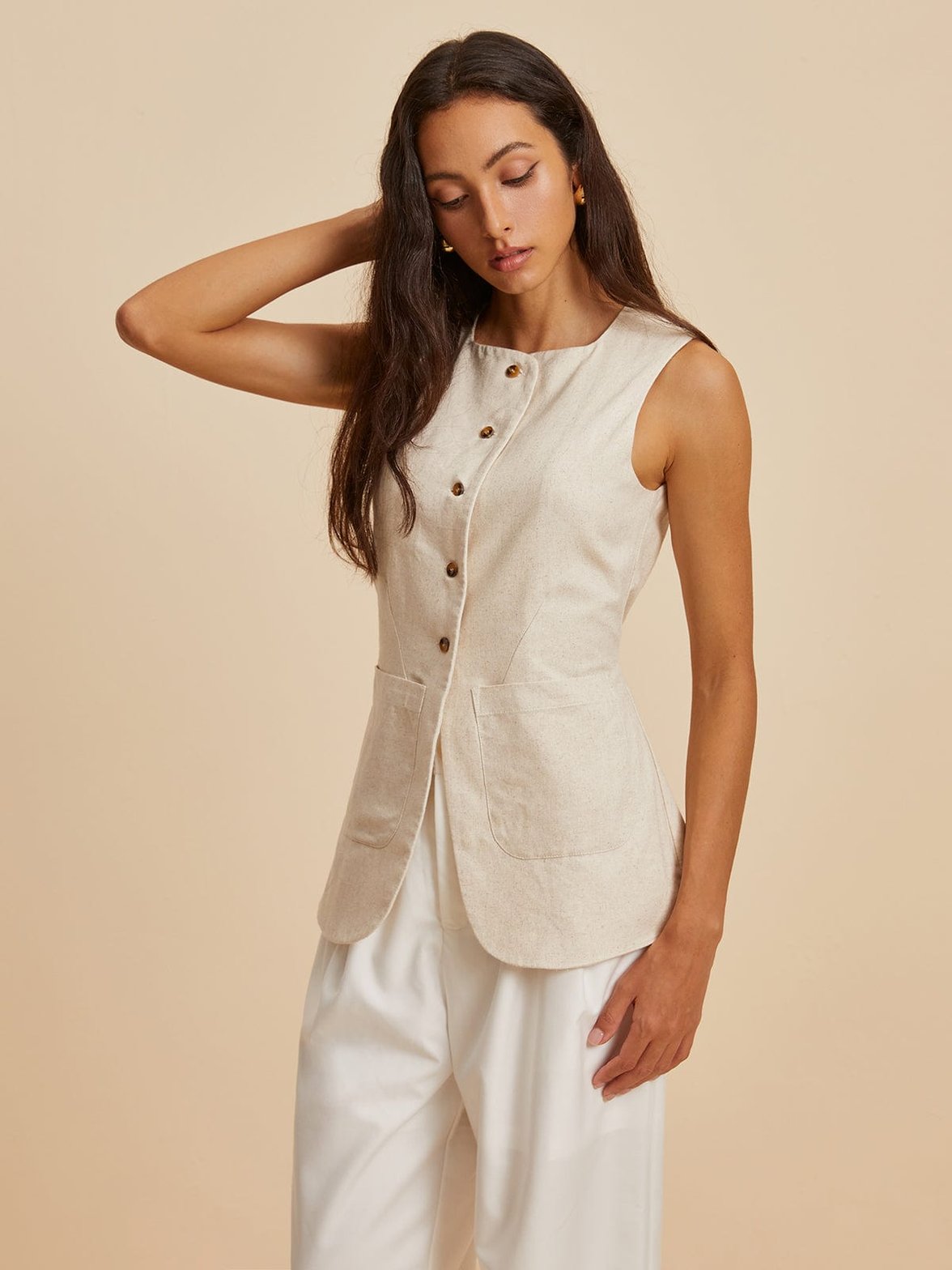 Gilet lin beige vue côté harmonie