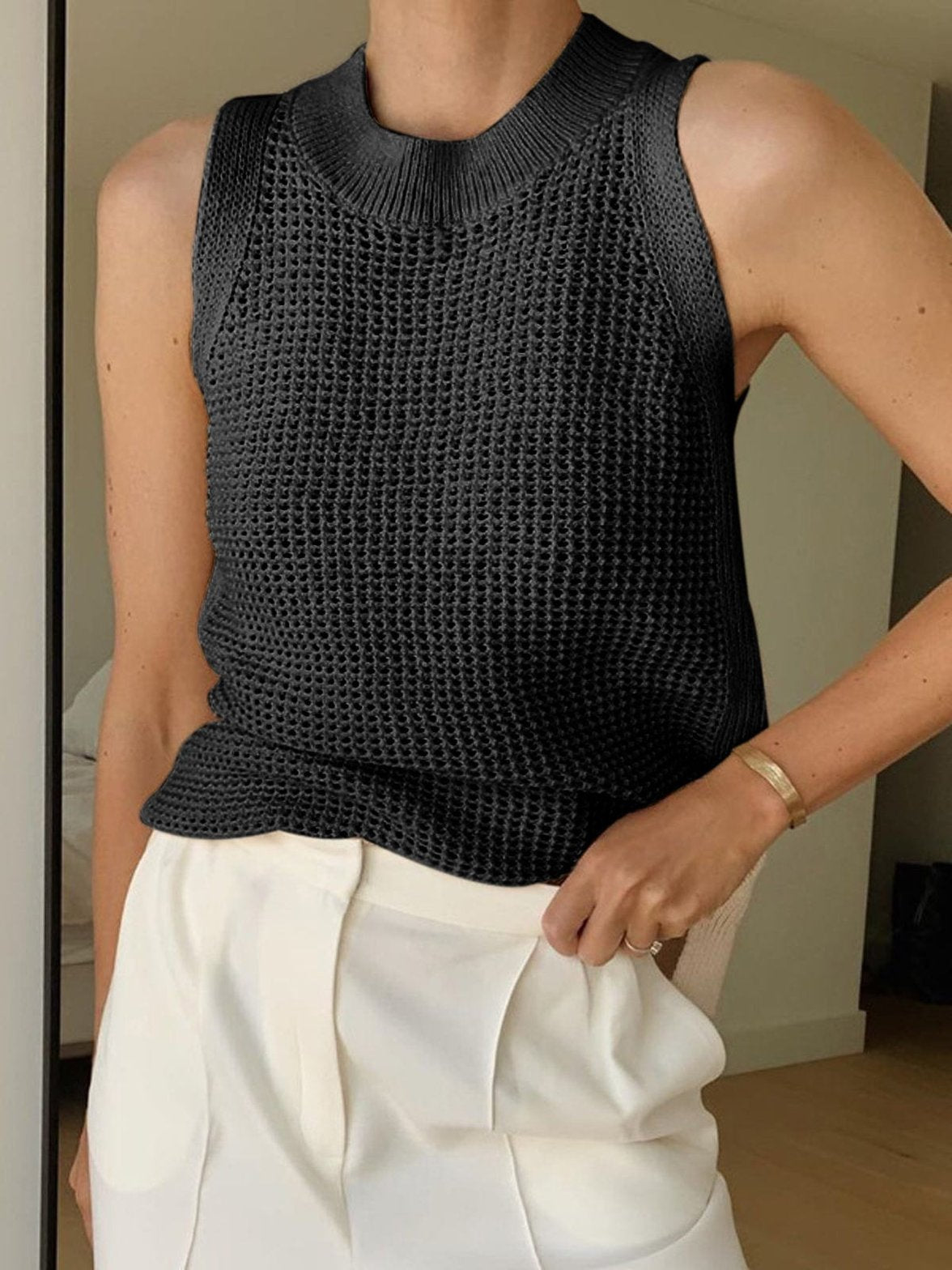Gilet tricot beige vue texture charme