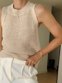 Gilet tricot beige vue côté élégance