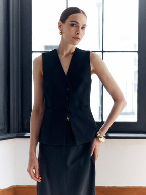 Gilet noir structuré détail boutons élégant