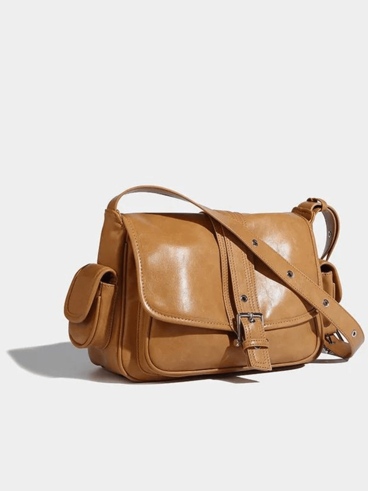 Sac bandoulière camel vue latérale nuage