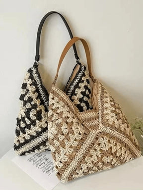 Détail du tissage du sac en paille été