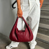 Grand sac tressé bordeaux raffinement