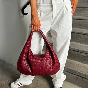 Grand sac tressé bordeaux raffinement